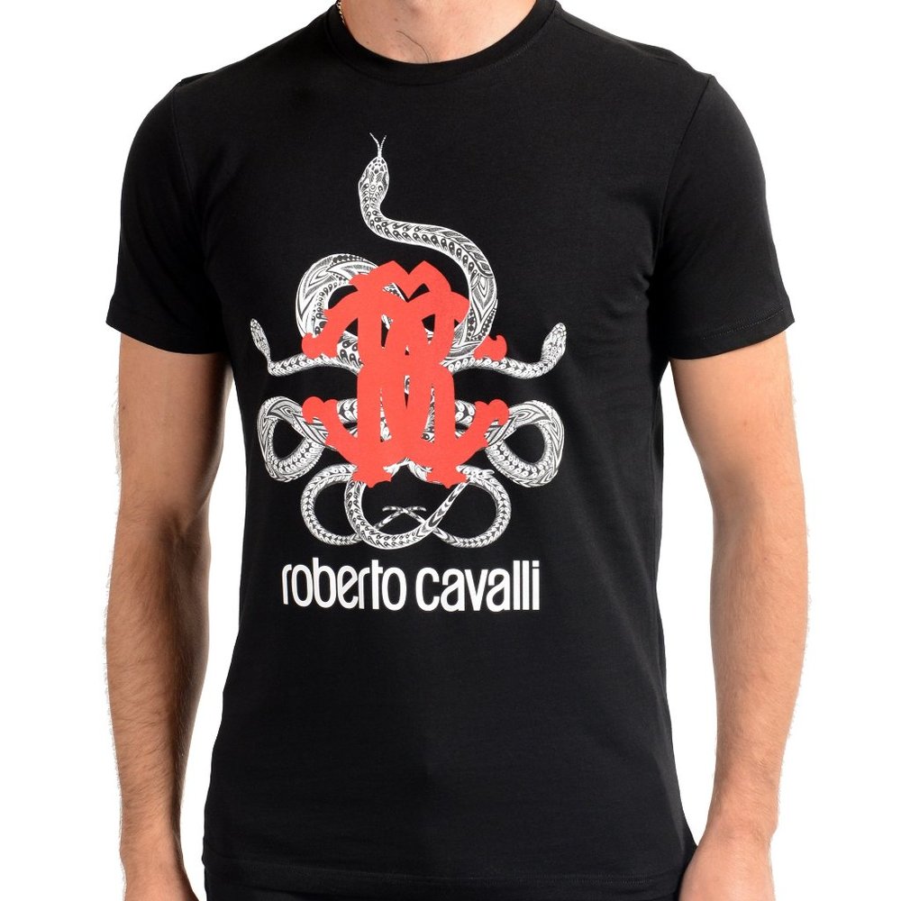 Roberto Cavalli Men's Black Graphic Print T-Shirt